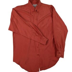 Tweeds Womens Silk Button Down Shirt Terracotta Orange Long Sleeve Size S